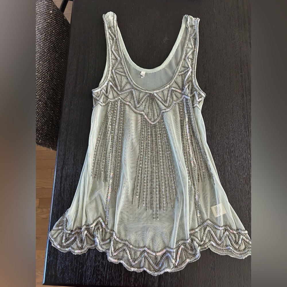 Elegant Beaded Tank Top in Silver